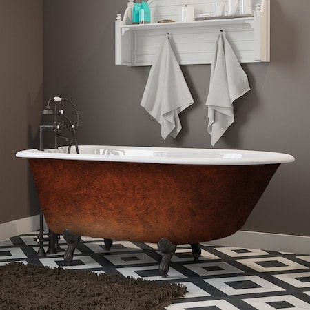 Cambridge Plumbing Cast Iron Clawfoot Bathtub 55" X 30" Faux Copper Exterior 7" Deck Mount Faucet Drillings Oil RR55-DH-ORB-CB
